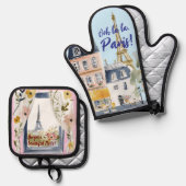 Watercolor Romantic Paris Kitchen Artistry Ovenwant & Pannenlap Set (Voorkant / Achterkant)