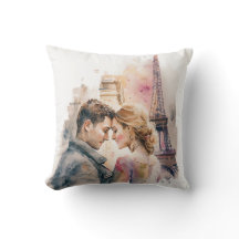 Watercolor Romantiek in Parijs Kussensloop voor Ko