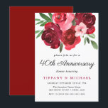 Watercolor Romantische Rode Rozen 40ste Verjaardag Kaart<br><div class="desc">Watercolor Romantische Rode Rozen Uitnodiging voor 40ste Trouwdag Eettafel Zie bijpassende collectie in de winkel</div>