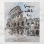 Watercolor Rome Italië Wijnlabel – Elegant op Maat Wijn Etiket (Enkel label)