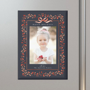 Watercolor Rood Bes Frame Foto Navy Kerstmis Magneet
