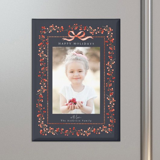 Watercolor Rood Bes Frame Foto Navy Kerstmis Magneet