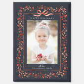 Watercolor Rood Bes Frame Foto Navy Kerstmis Magneet (Voorkant)