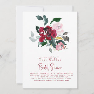 Watercolor Rood Bloem Motief Z/W Foto Bruidsdouche Kaart