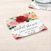 Watercolor Rood en Geel Rozen Bruids douche Kartonnen Onderzetters (Schuin)