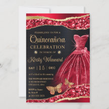 Watercolor rood & gouden glitters jurk Quinceanera