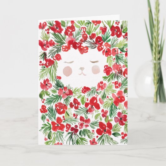 Watercolor rood kerstbloemen ontwerp kaart (Voorkant)