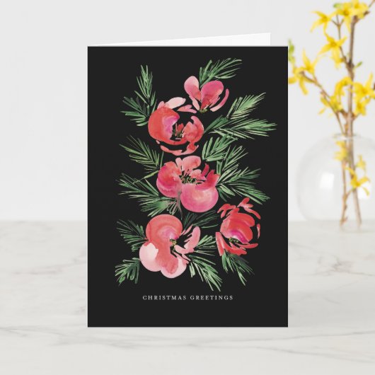 Watercolor rood kerstbloemontwerp kaart (Gele Bloem)