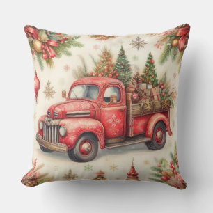 Watercolor Rood Truck Kerst Motieven Vakantie Kussen