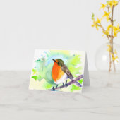 Watercolor roodborst aangepasbaar kaart (Gele Bloem)