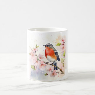 Watercolor Roodborst op Lente Kersenbloesemtak Koffiemok