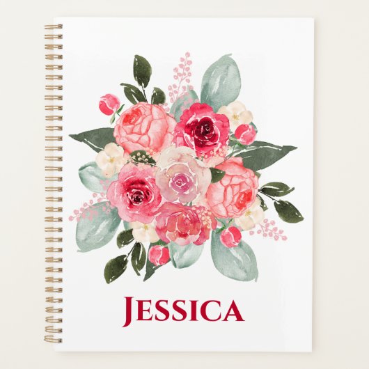 Watercolor Roos Bloemmotief Planner (Voorkant)