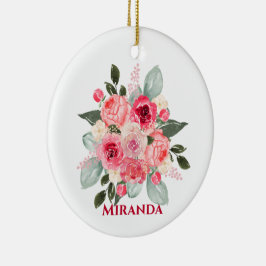 Watercolor Roos Bloemornament Keramisch Ornament