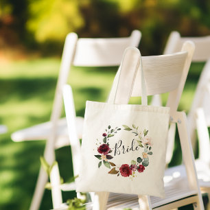Watercolor Roos Bourgogne Bloemenkrans Bruid Tote Bag