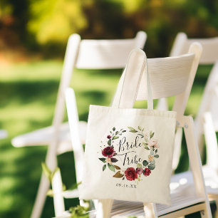 Watercolor Roos Bourgondië Bloemenkrans Bruid Stam Tote Bag