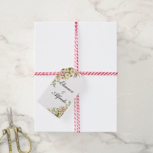 Watercolor Roos Bruiloft  Cadeaulabel (Met Touw)