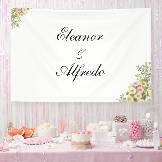 Watercolor Roos Bruiloft  Spandoek (Feest)
