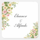 Watercolor Roos Bruiloft Vierkante Sticker (Voorkant)