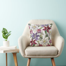 Watercolor Roos & Clematis Bloemenkussen Kussen
