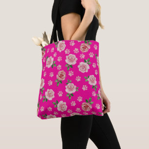 Watercolor Roos en Pootafdruk Boodschappentas Tote Bag