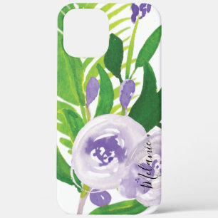Watercolor Roos Groene Paarse Script Naam Case-Mate iPhone Case