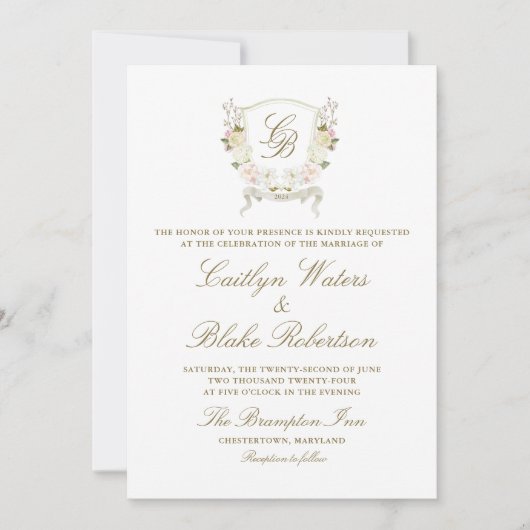 Watercolor Roos Hydrangea Trouwkam Invitatie Kaart (Voorkant)