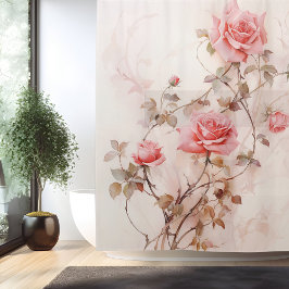 Watercolor Roos Wijnstok Elegantie Douchegordijn