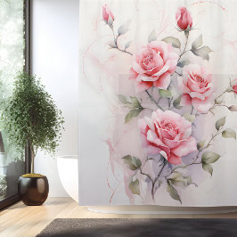 Watercolor Roos Wijnstok Elegantie Douchegordijn