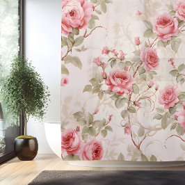 Watercolor Roos Wijnstok Elegantie Douchegordijn
