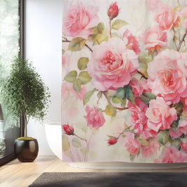 Watercolor Roos Wijnstok Elegantie Douchegordijn