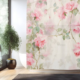 Watercolor Roos Wijnstok Elegantie Douchegordijn