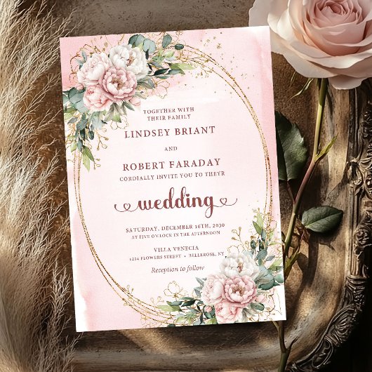 Watercolor Rose Gold Blush Floral Wedding Invitе Kaart