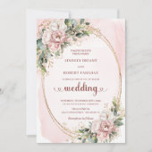 Watercolor Rose Gold Blush Floral Wedding Invitе Kaart (Voorkant)