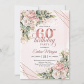 Watercolor Rose Gold Flowers Dusty Pink 60th Birth Kaart (Voorkant)