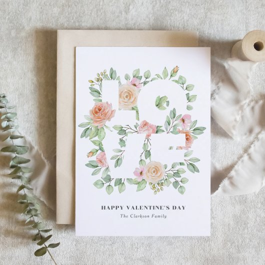 Watercolor Roses and Greenery LOVE Valentine's Day Briefkaart