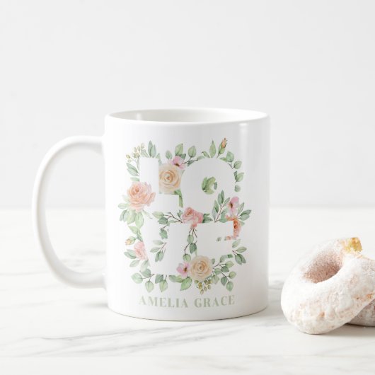 Watercolor Roses and Greenery LOVE Valentine's Day Koffiemok (Met donut)