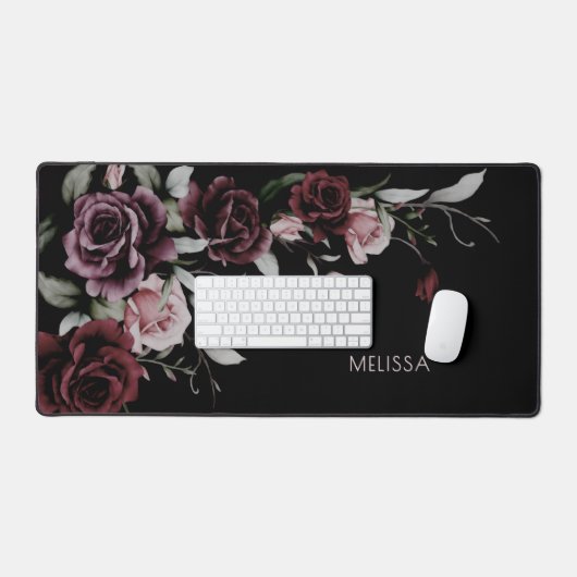 Watercolor Roses Black Background Bureaumat (Keyboard & Muis)