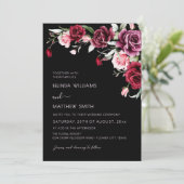Watercolor Roses Black Background | Photo Wedding Kaart (Staand voorkant)