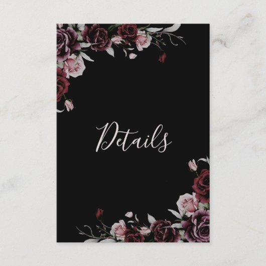 Watercolor Roses Black Floral Details Informatiekaartje (Voorkant)