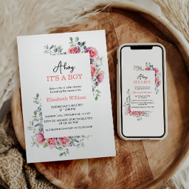 Watercolor Roses & Eucalyptus Baby Shower Kaart