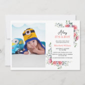 Watercolor Roses & Eucalyptus Baby Shower Kaart (Voorkant)