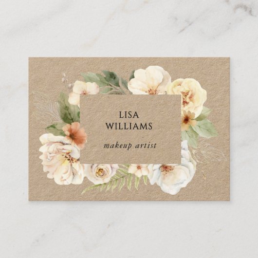 Watercolor Roses Frame Kraft Visitekaartje (Voorkant)