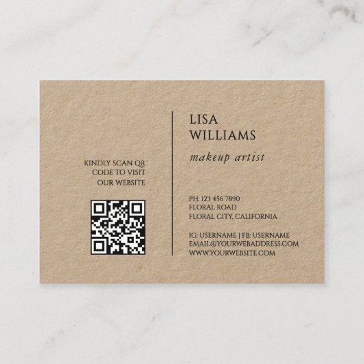 Watercolor Roses Frame Kraft Visitekaartje (Achterkant)