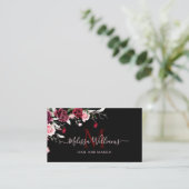 Watercolor Roses Monogram Black Visitekaartje (Staand voorkant)