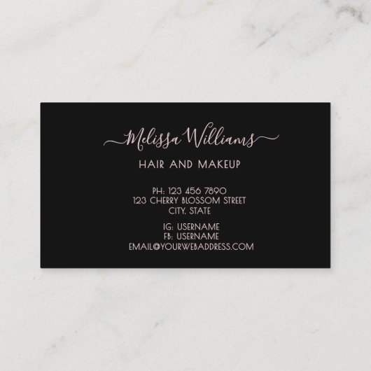 Watercolor Roses Monogram Black Visitekaartje (Achterkant)