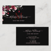 Watercolor Roses Monogram Black Visitekaartje (Voorkant / Achterkant)