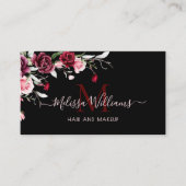 Watercolor Roses Monogram Black Visitekaartje (Voorkant)