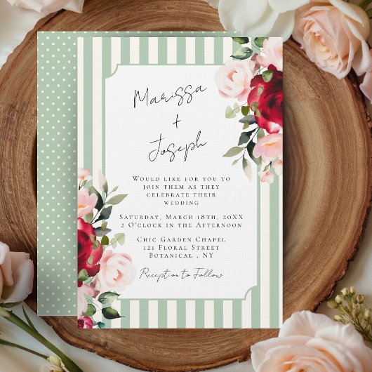Watercolor Roses Preppy Chic Spring Summer Wedding Kaart