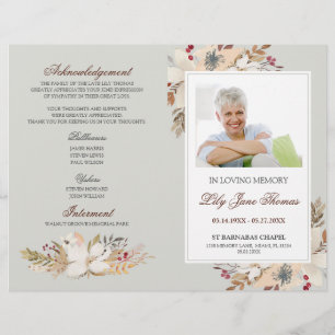 Watercolor-rouwprogramma   In liefdevolle herinner Flyer