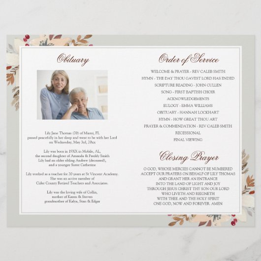 Watercolor-rouwprogramma | In liefdevolle herinner Flyer (Achterkant)